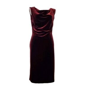 Dusk Frank Usher Group Velvet Cocktail Dress Vtg Red Sleeveless Cowl Neck Sz 8